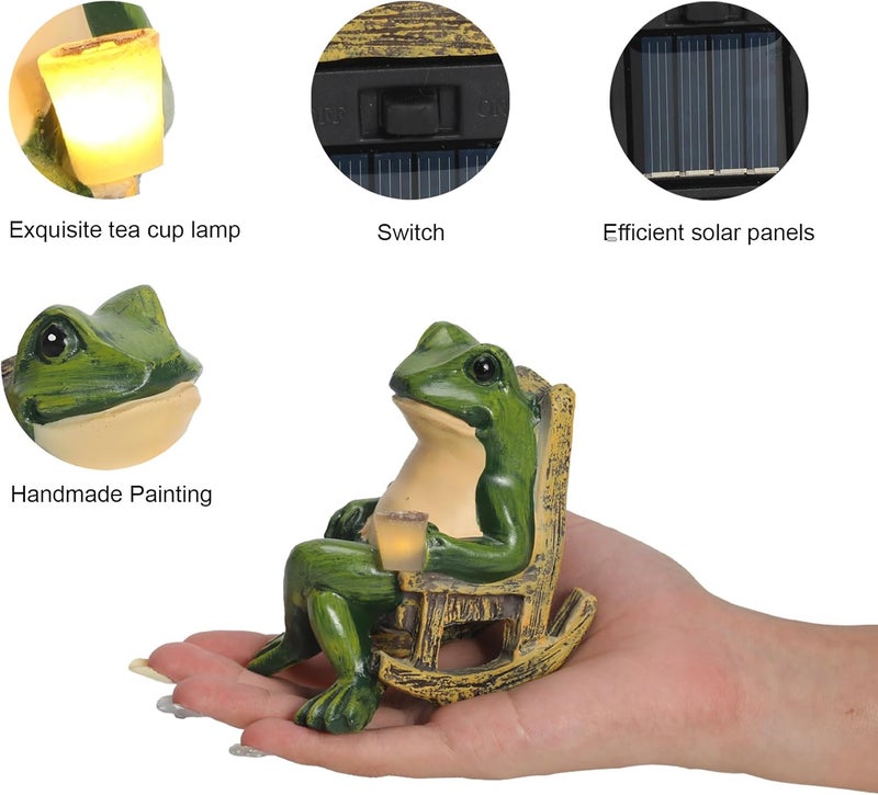 halp·ssfm Miniature Frog Garden Statue Solar Light Outdoor Decor Frog Figurine for Outdoor Indoor Home Lawn Yard Balcony Porch Patio for Women Mom Grandma 3.74"x2.75"x3.93" - Image 2
